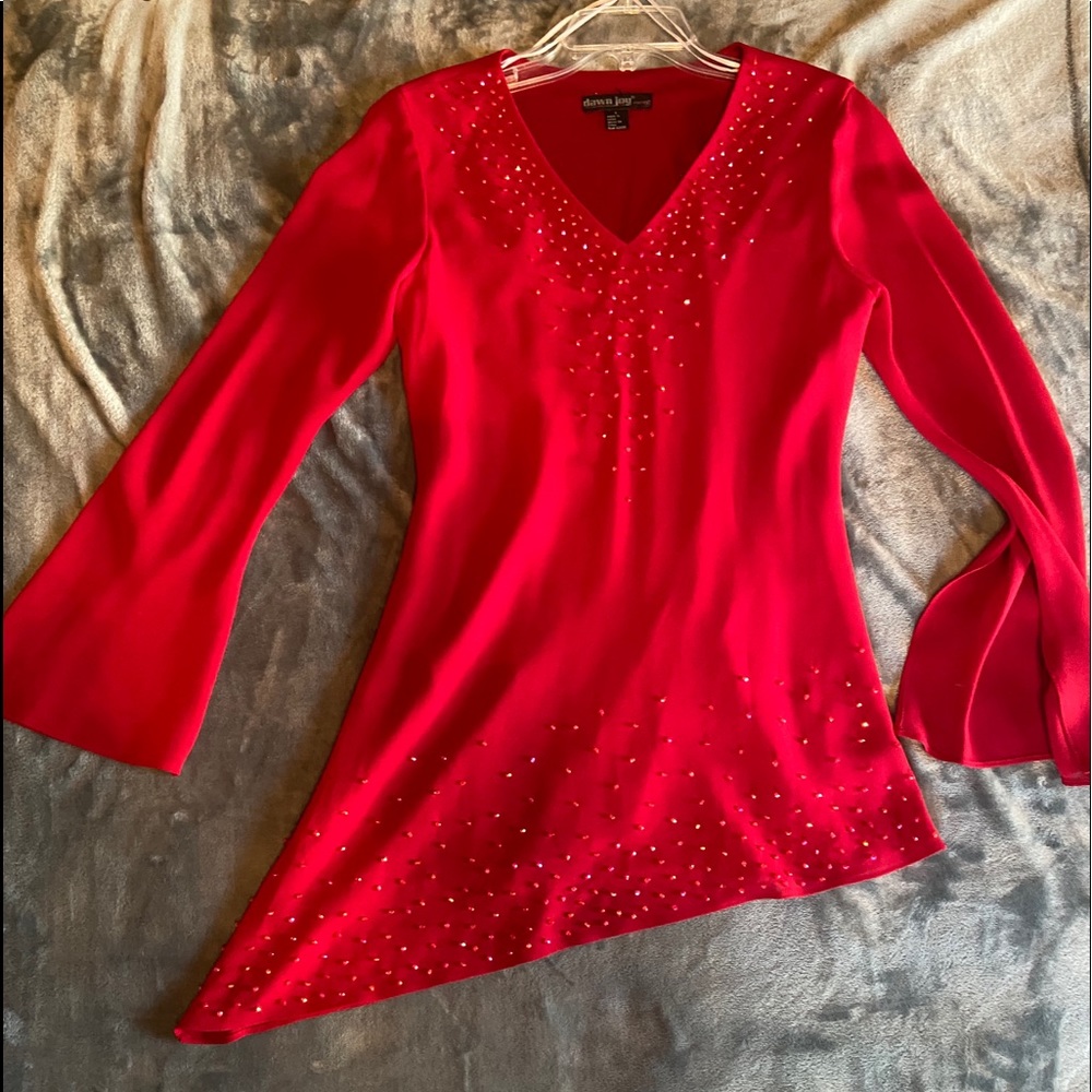 Red Dawn Joy red evening wear for a holiday party